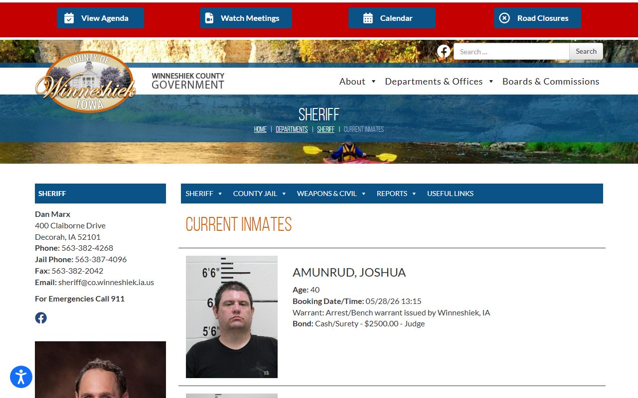 Winneshiek County current inmates roster with mugshots and booking details